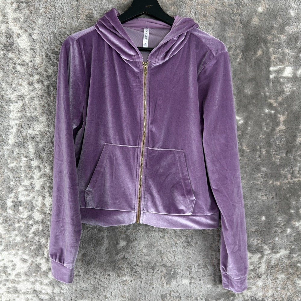 Fabletics Size M Velvet Full Zip Hooded Jacket Purple Long Sleeve Outdoor